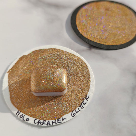 Handcrafted watercolor godet bronze brown holographic glitter pigments holographic handlettering calligraphy paint HOLO Caramel GLITTER