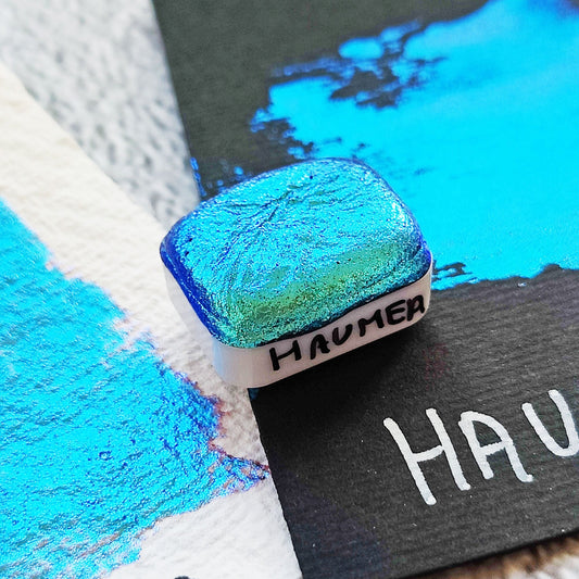 Handcrafted watercolor 1/4 godet light blue purple blue colorshift paint calligraphy handmade handlettering HAUMEA